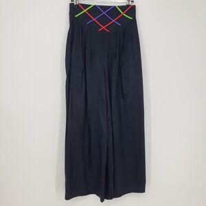 Vintage 80s Sandylo Wide Leg Palazzo Pants Pleated Waist High Rise Black